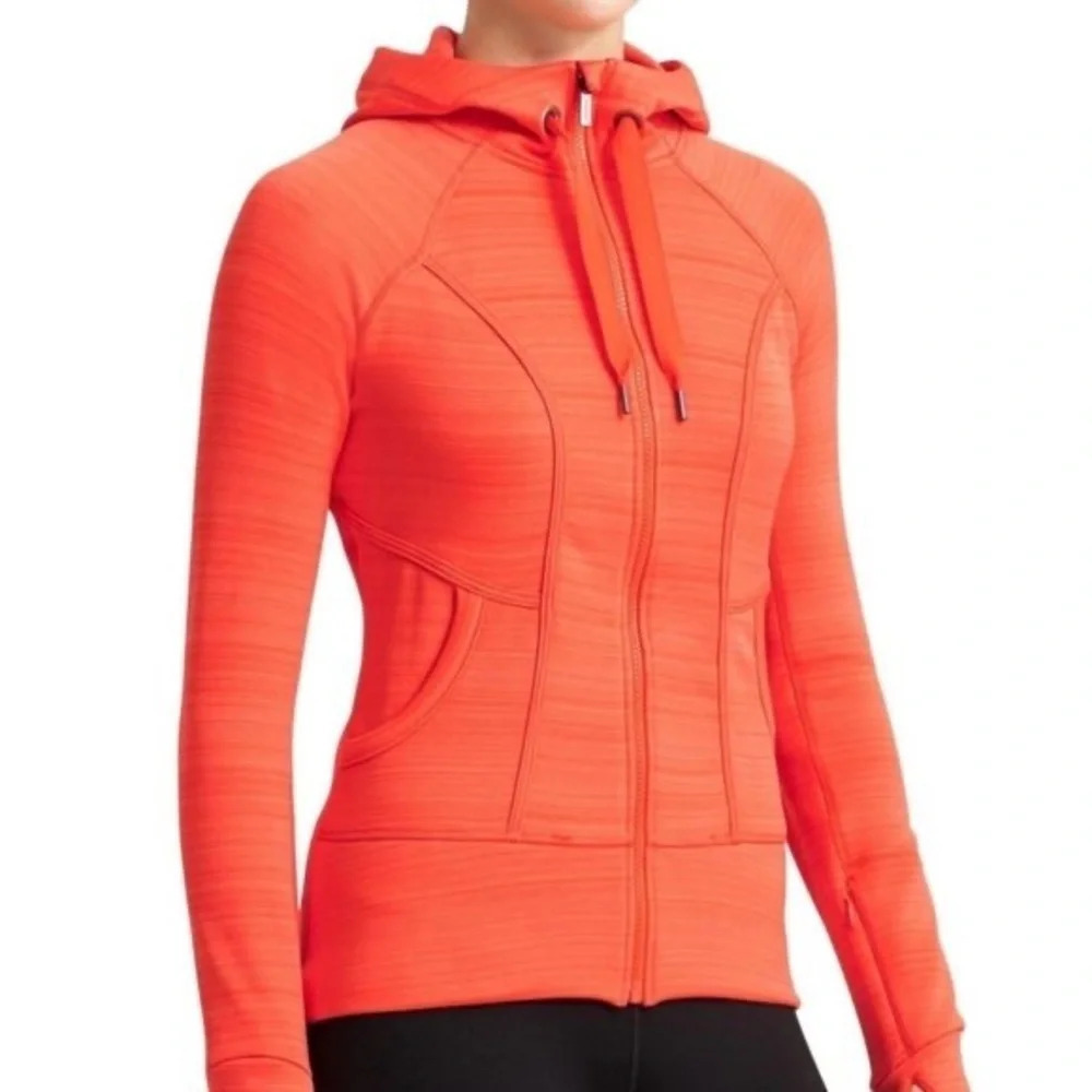 Athleta Strength Hoodie Space Dyed Neon Orange Coral Scuba Sweatshirt XXS
